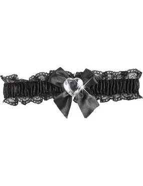 Liga sexy encaje negro corazón plata mujer